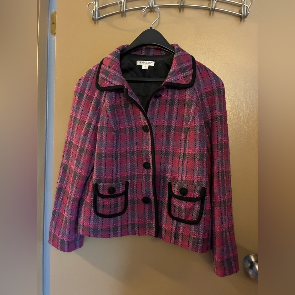 Pendleton Vintage Women's Pink and Black Plaid Blazer
